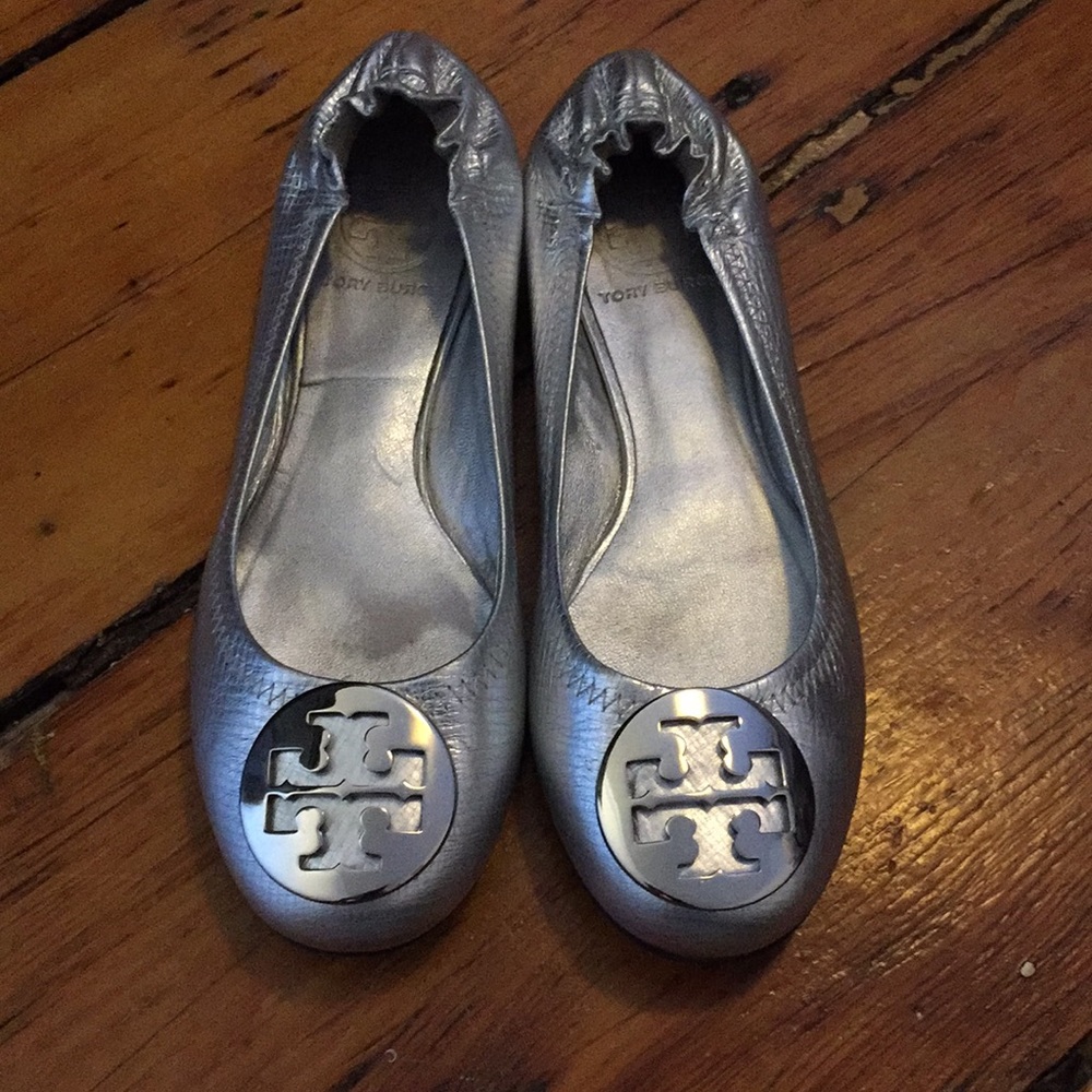 Tory Burch Reva Flats Metallic Silver 6.5